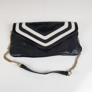 Vintage Nine West Black & White Shoulder Purse Gold Chain Strap & Pink Inside
